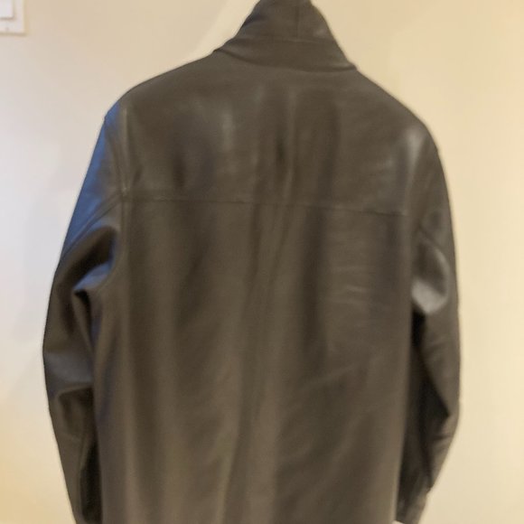 EDDIE BAUER MENS Medium Dark Brown Genuine LEATHER Button Down QuiltLined JACKET - Picture 3 of 15